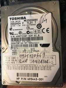 Khôi phục dữ liệu ổ cứng Toshiba 250GB bad 18.01