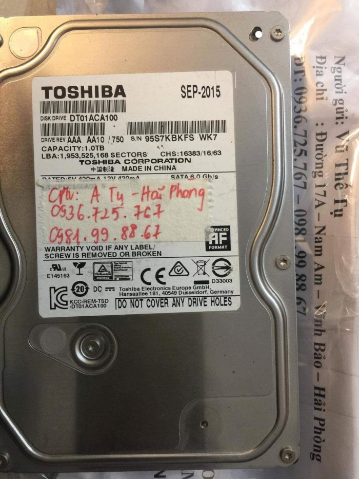 Khôi phục dữ liệu ổ cứng Toshiba 1TB không nhận tại Hải Phòng - cuumaytinh