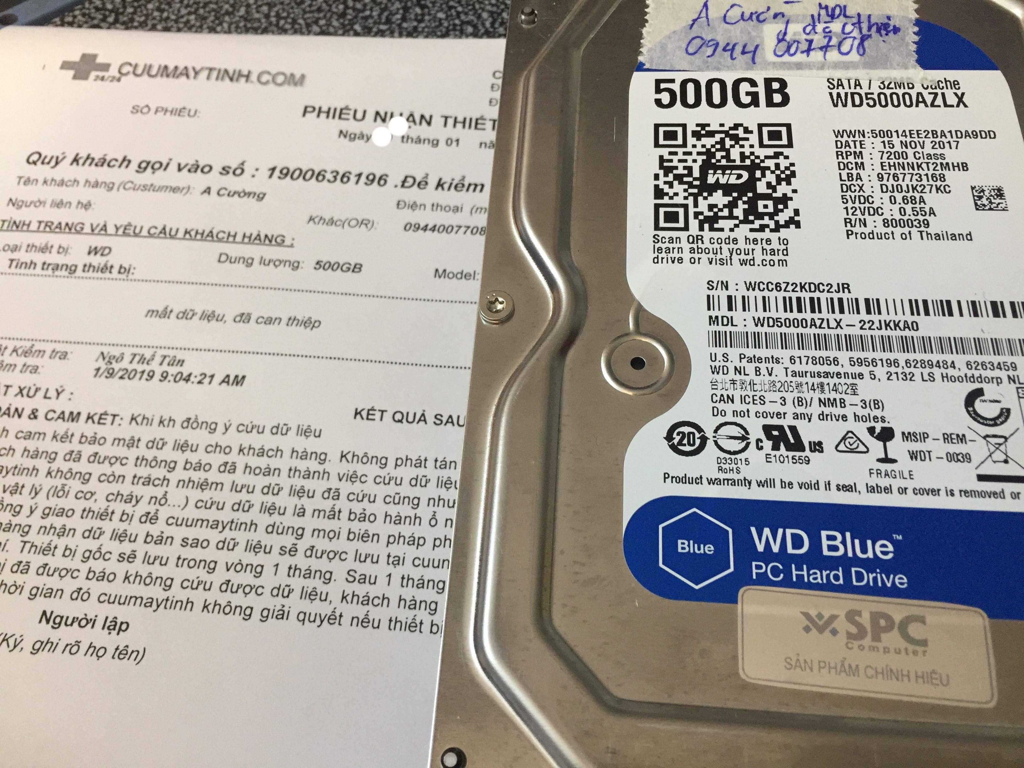 Lấy dữ liệu ổ cứng Western 500GB format nhầm + đã can thiệp 07/01/2019 - cuumaytinh