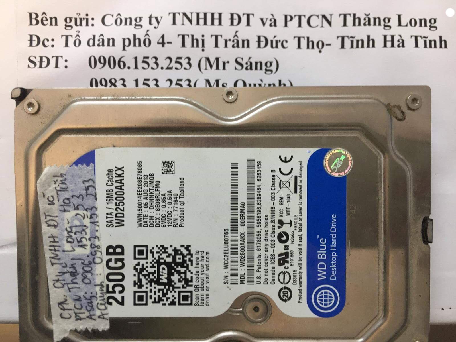 Lấy lại dữ liệu ổ cứng Western 250GB đầu đọc kém tại Hà Tĩnh 27/12/2018 - cuumaytinh