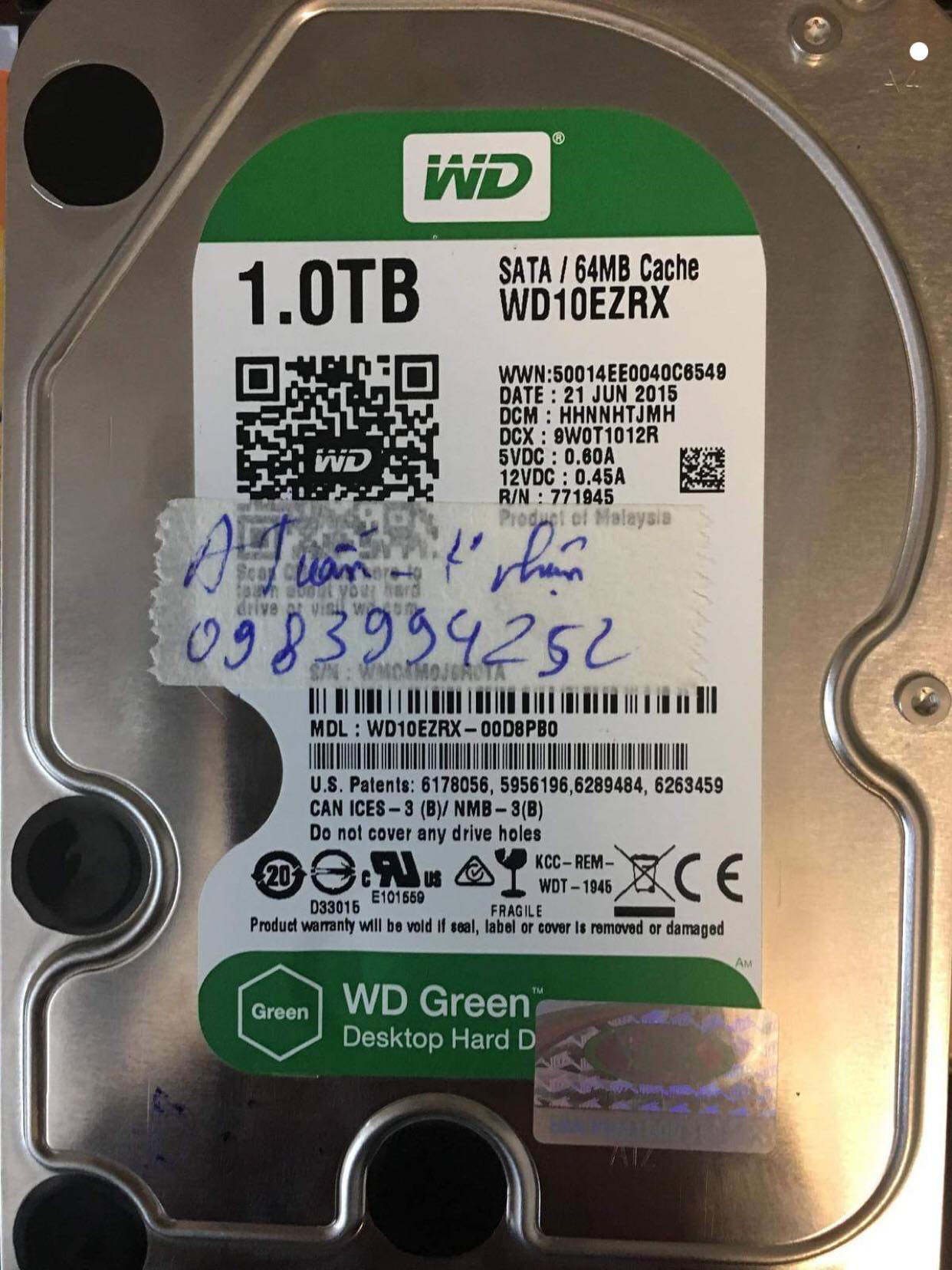 Cứu dữ liệu ổ cứng Western 1TB lỗi đầu đọc 16/01/2019 - cuumaytinh