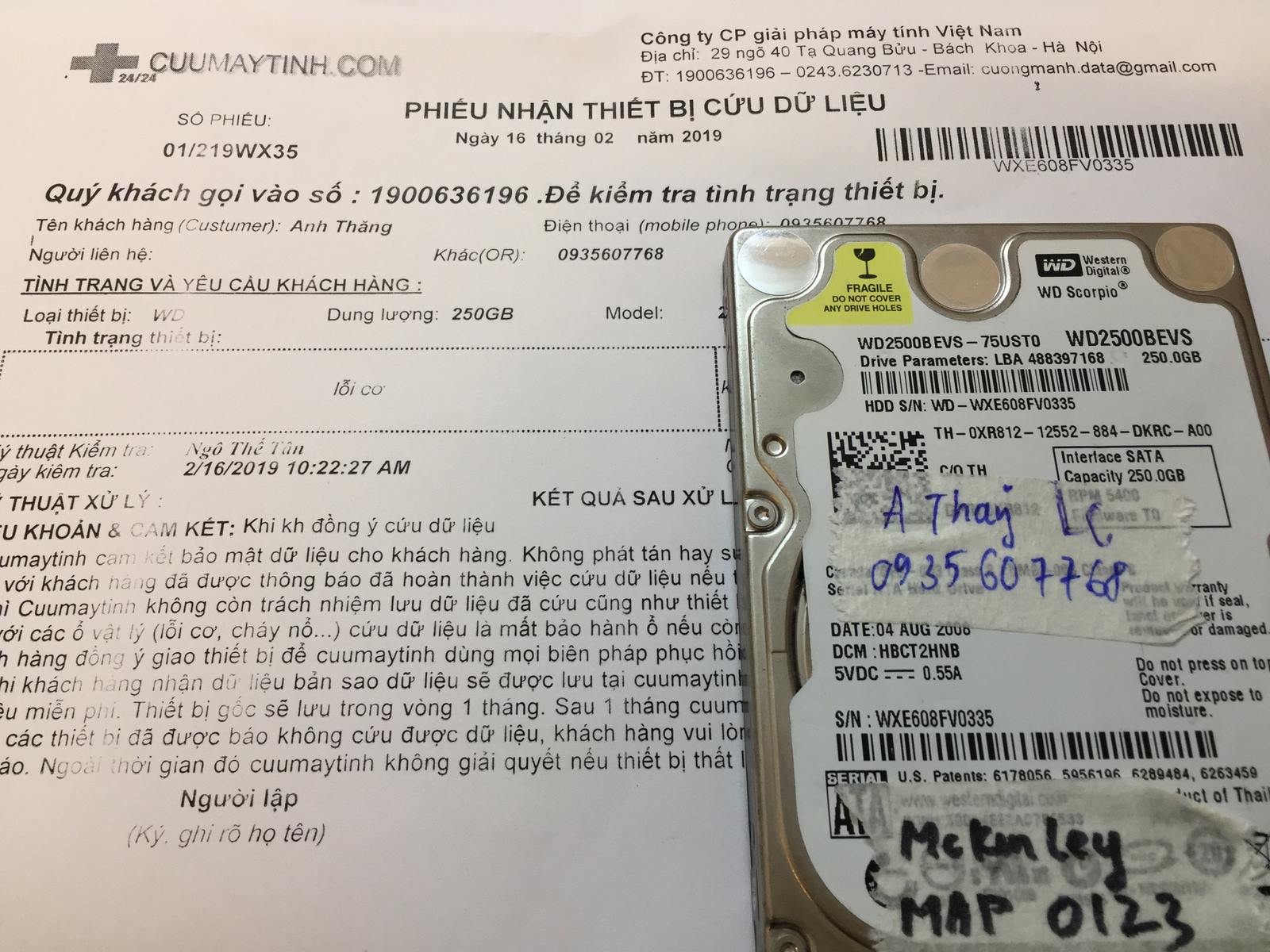 Lấy dữ liệu ổ cứng Western 320GB lỗi cơ 22/02/2019 - cuumaytinh