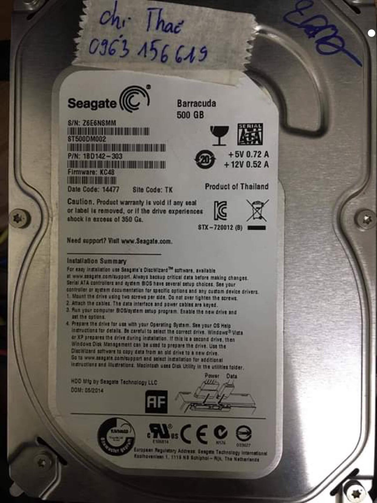 Phục hồi dữ liệu ổ cứng Seagate 500GB bad 13/02/2019 - cuumaytinh