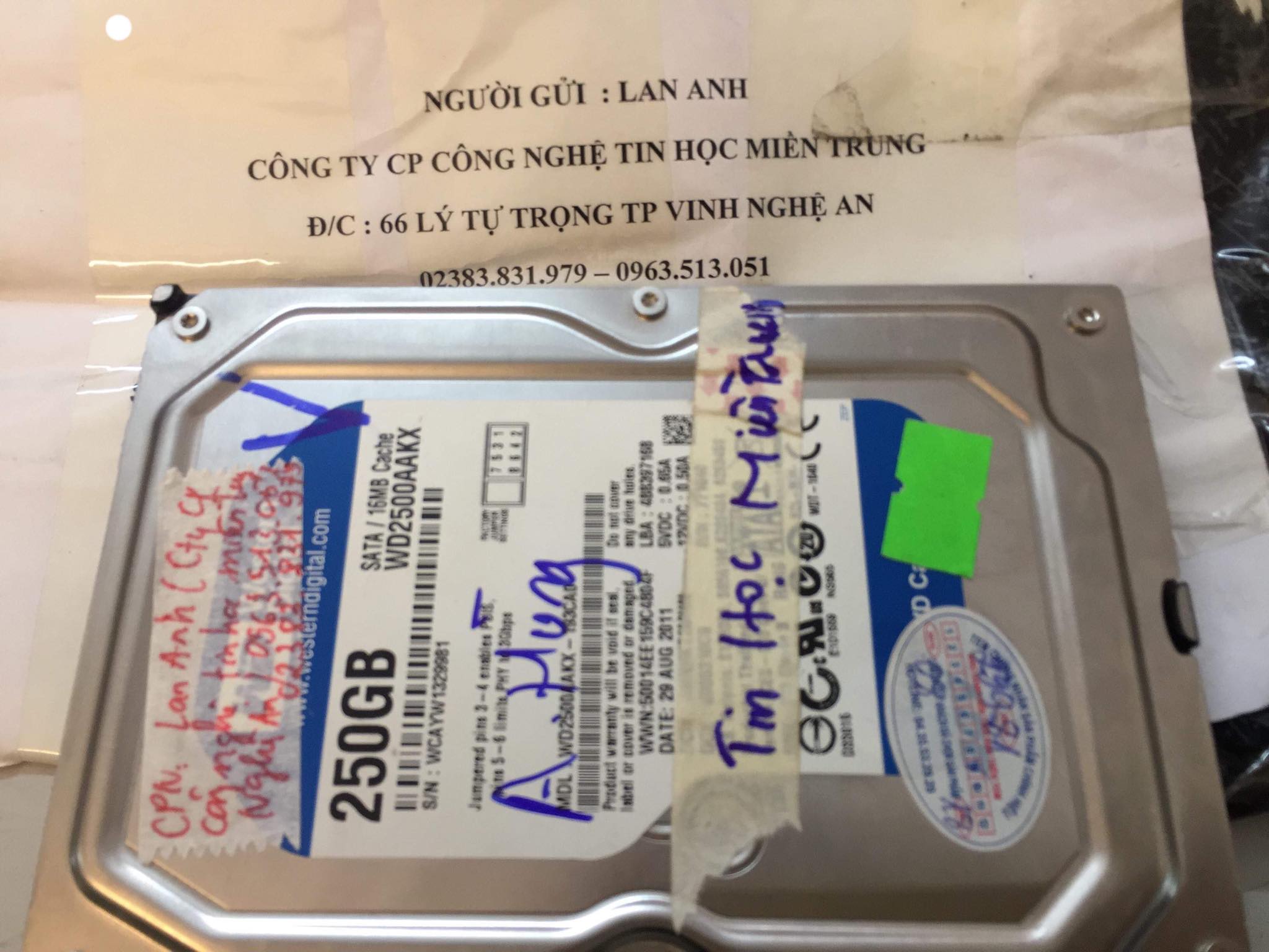 Cứu dữ liệu ổ cứng Western 250GB lỗi đầu đọc tại Nghệ An 16/04/2019 - cuumaytinh