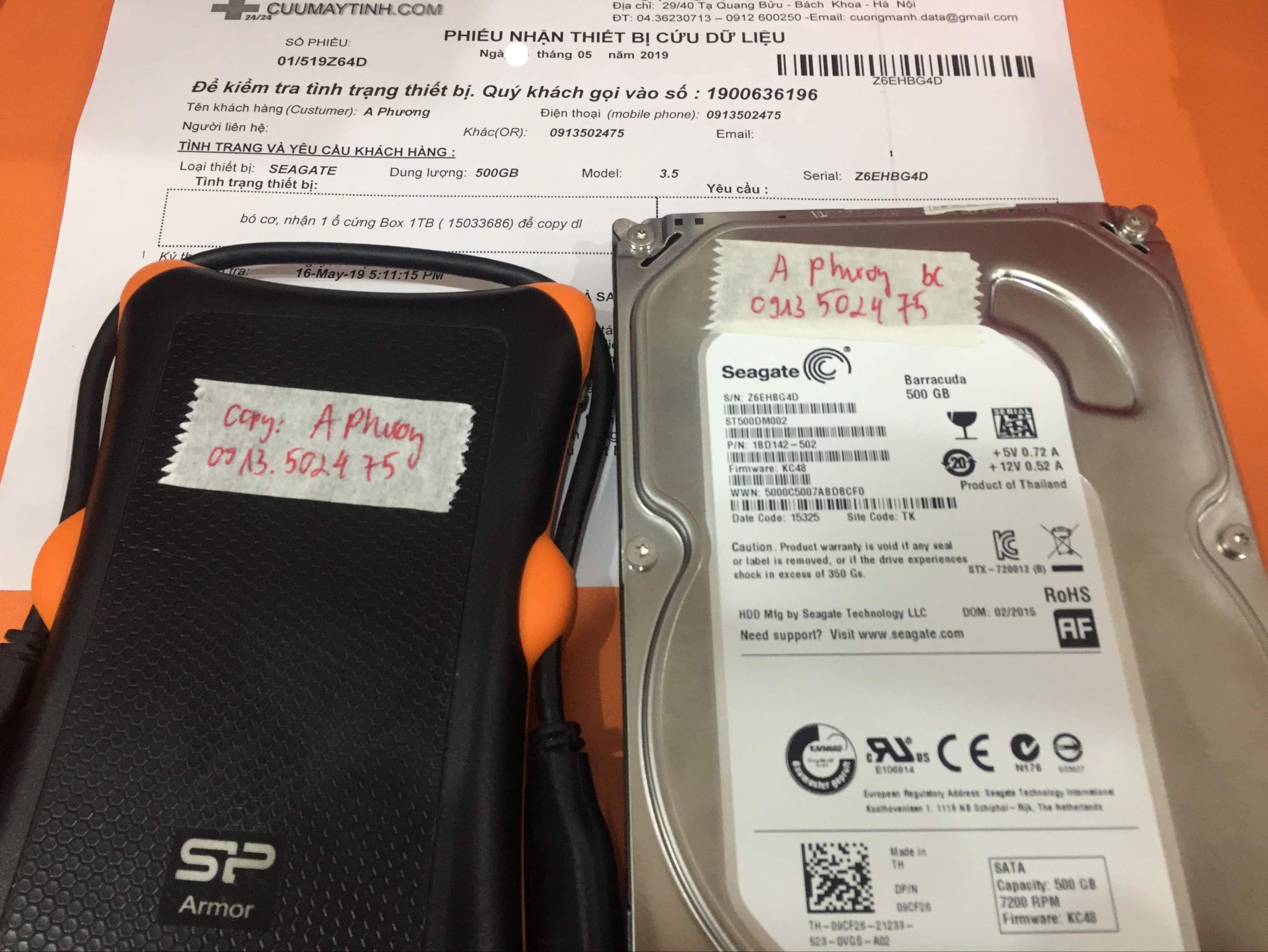 Khôi phục dữ liệu ổ cứng Seagate 500GB bó cơ 18/05/2019 - cuumaytinh