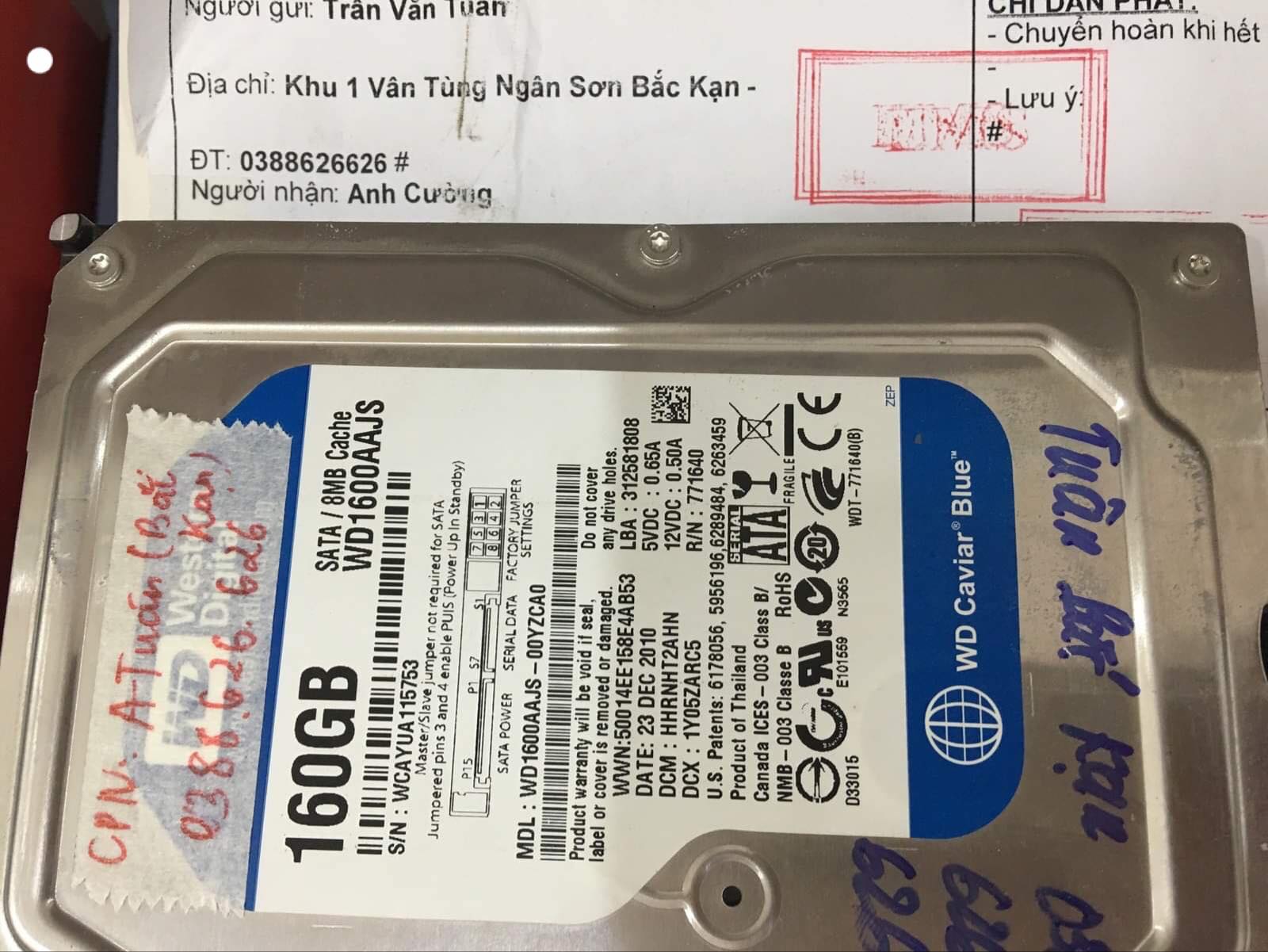 Cứu dữ liệu ổ cứng Western 160GB không nhận tại Bắc Kạn 24/06/2019 - cuumaytinh