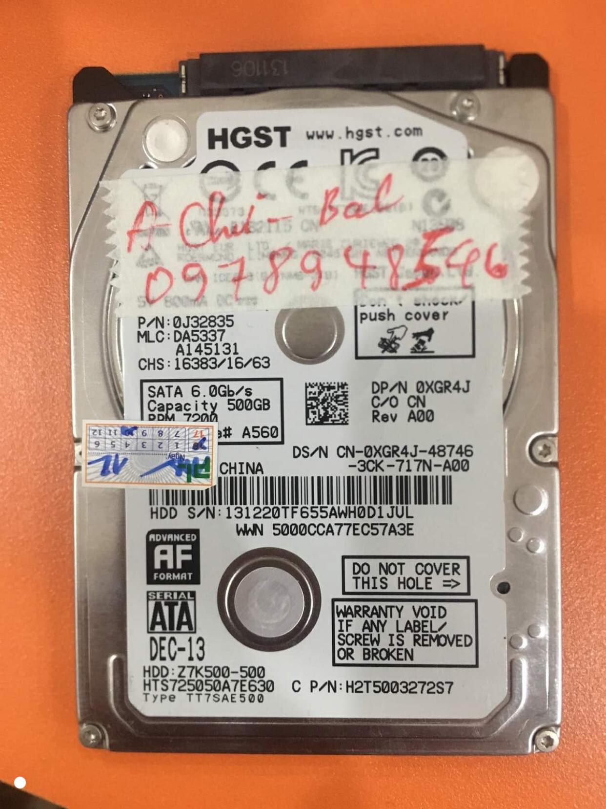 Phục hồi dữ liệu ổ cứng HGST 500GB bad 17/07/2019 - cuumaytinh