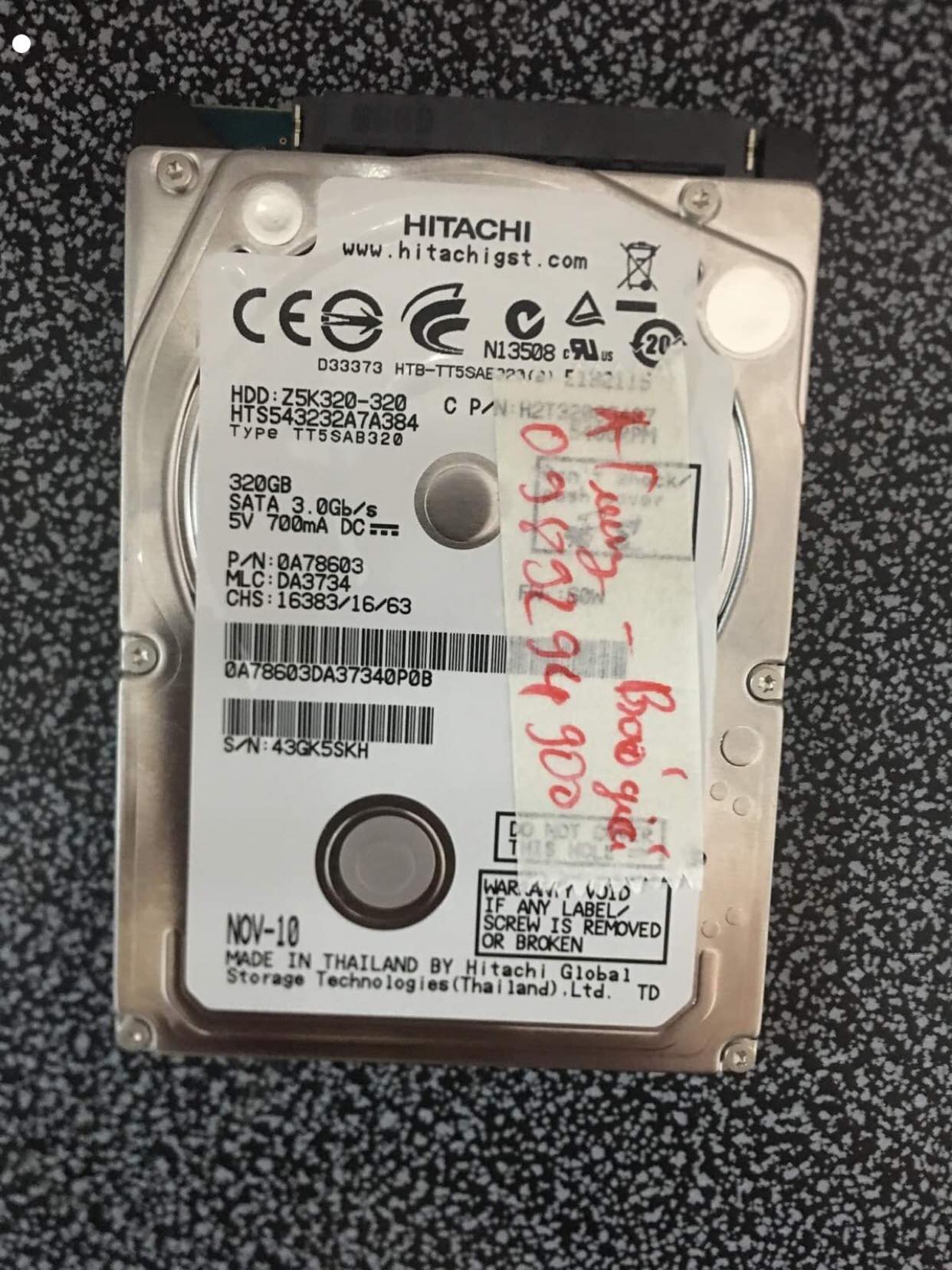 Lấy dữ liệu ổ cứng Hitachi 320GB không nhận 12/07/2019 - cuumaytinh