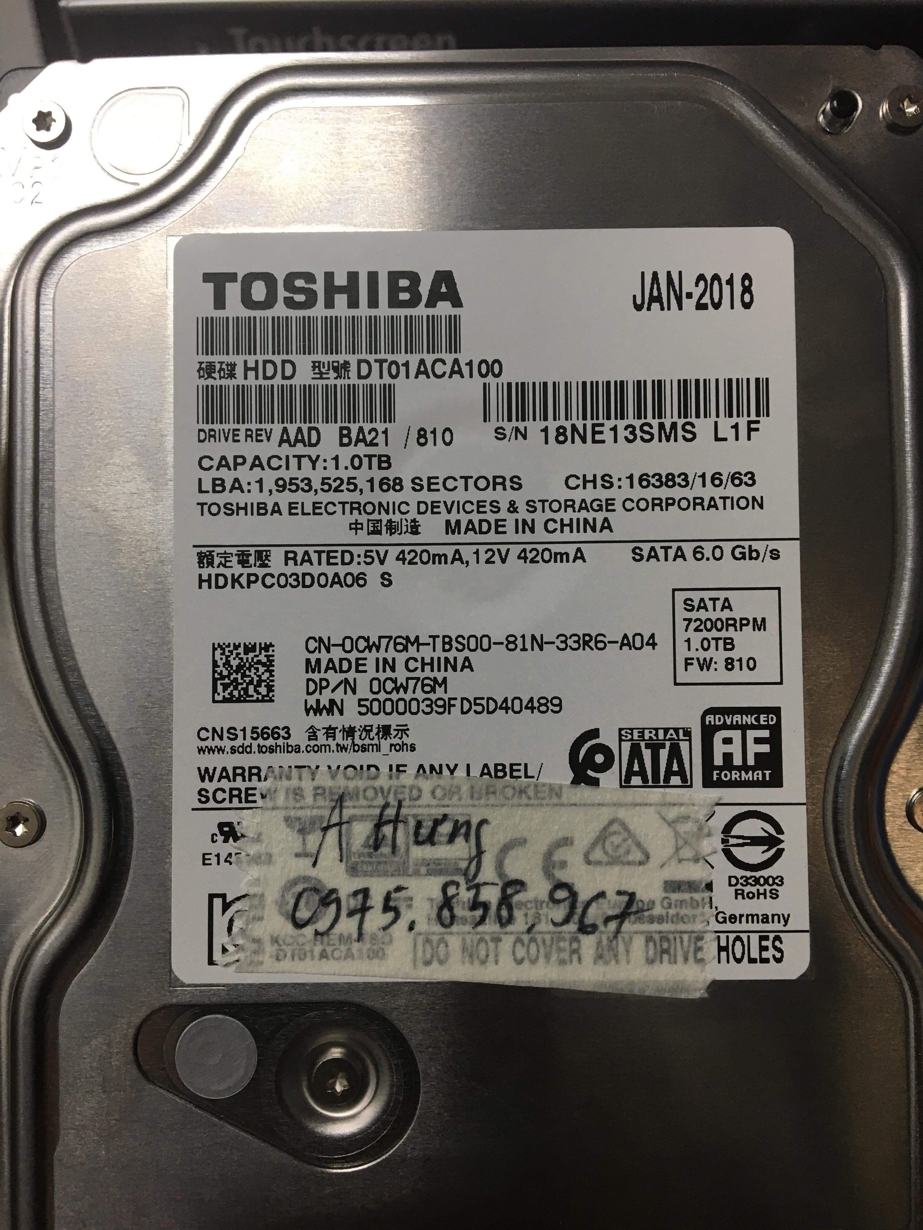 Phục hồi dữ liệu ổ cứng Toshiba 1TB mất dữ liệu 02/07/2019 - cuumaytinh