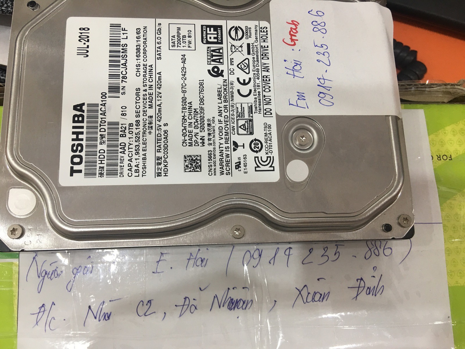 Cứu dữ liệu ổ cứng Toshiba 1TB lỗi đầu đọc 03/08/2019 - cuumaytinh