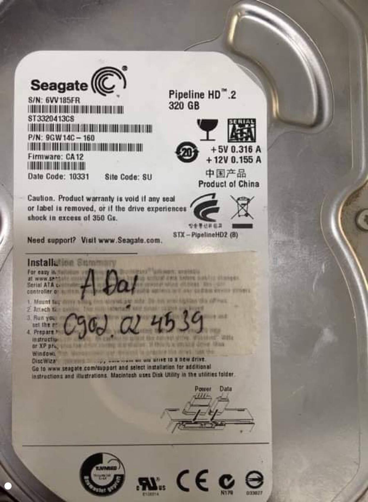 Khôi phục dữ liệu ổ cứng Seagate 320GB đầu đọc kém 07/09/2019 - cuumaytinh