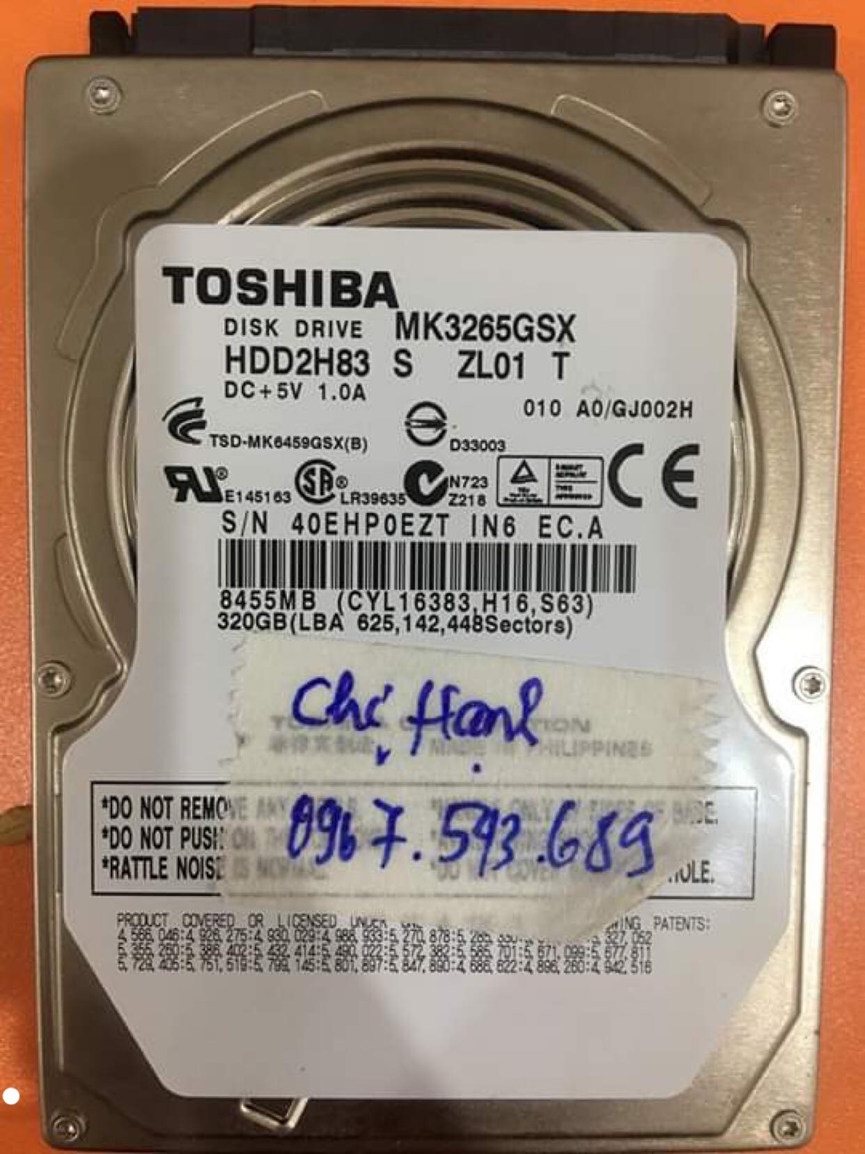 Lấy dữ liệu ổ cứng Toshiba 320GB bad 05/09/2019 - cuumaytinh
