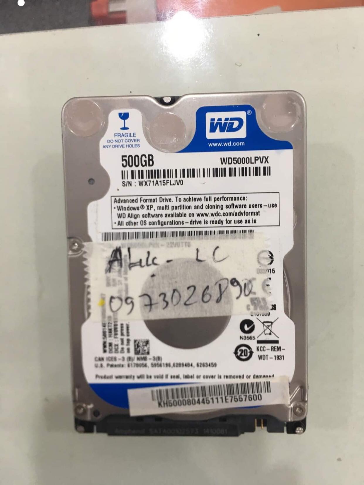 Lấy dữ liệu ổ cứng Western 500GB lỗi cơ 14/09/2019 - cuumaytinh