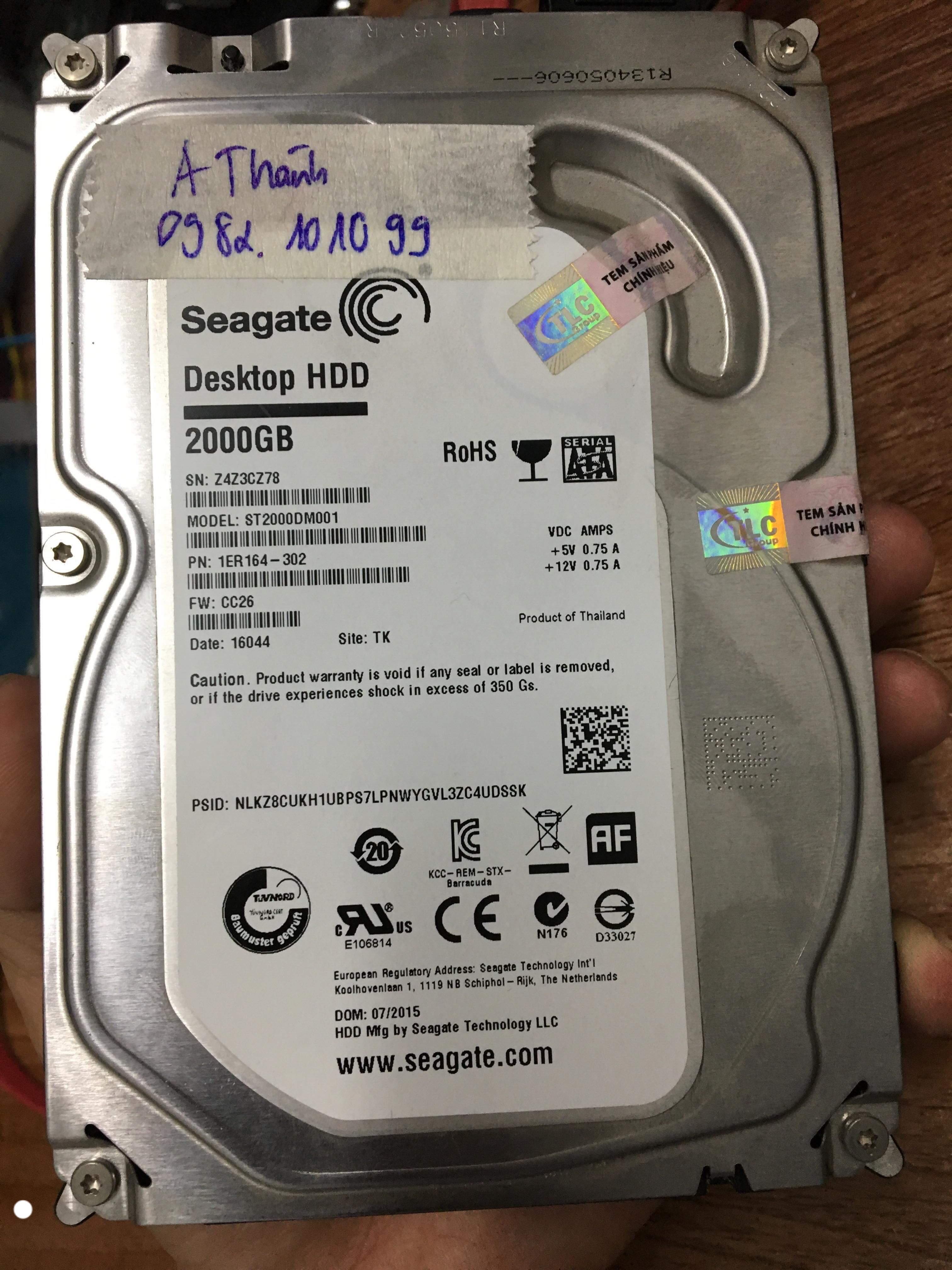 Cứu dữ liệu ổ cứng Seagate 2TB định dạng raw 16/10/2019 - cuumaytinh