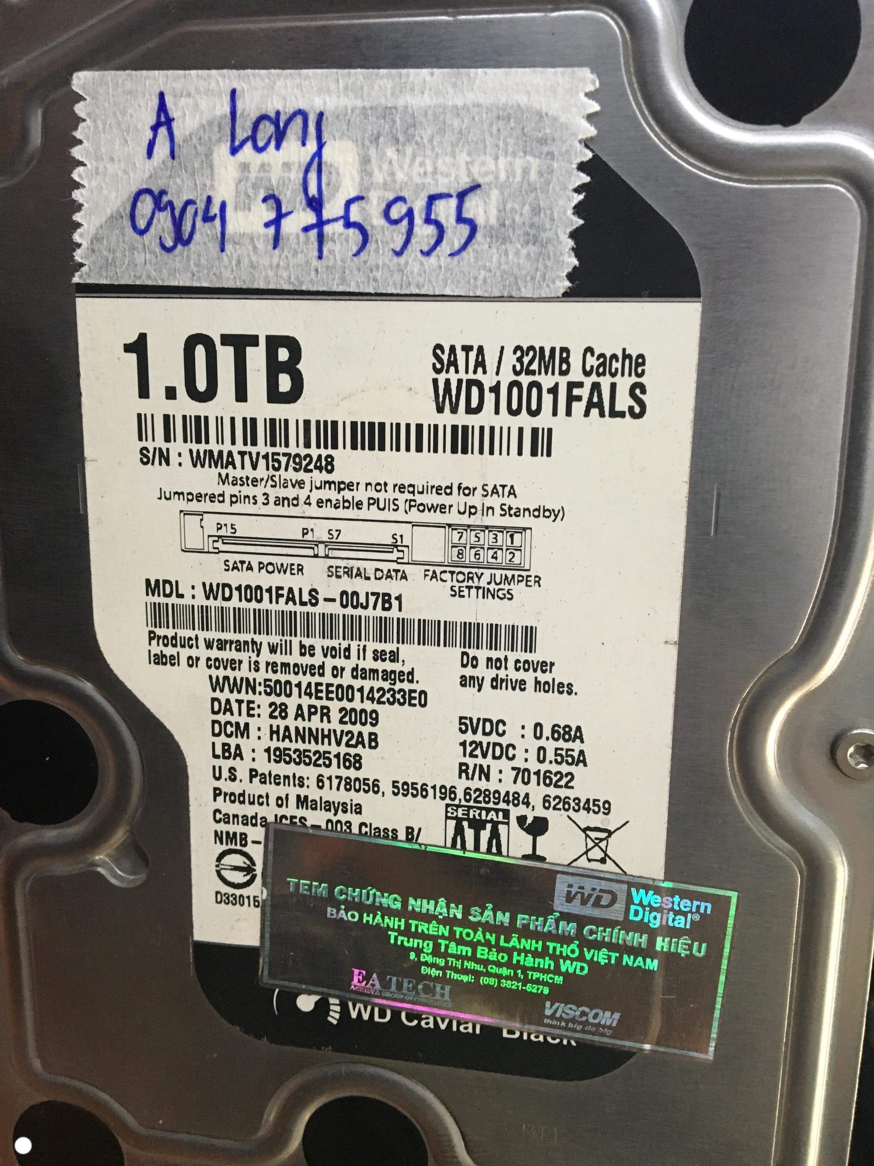 Cứu dữ liệu ổ cứng Western 1TB mất dữ liệu 18/10/2019 - cuumaytinh