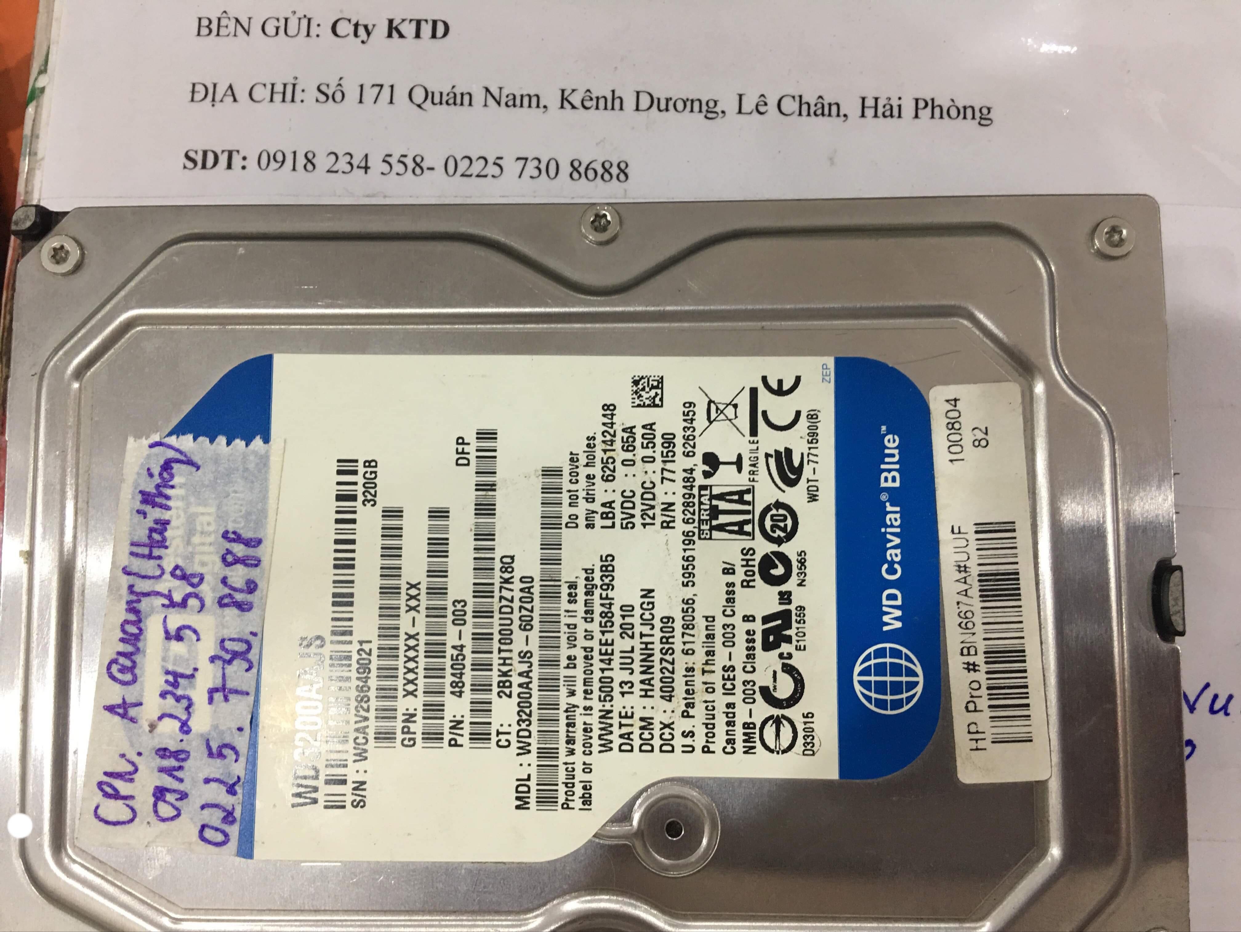 Lấy dữ liệu ổ cứng Western 320GB lỗi cơ tại Hải Phòng 19/10/2019 - cuumaytinh