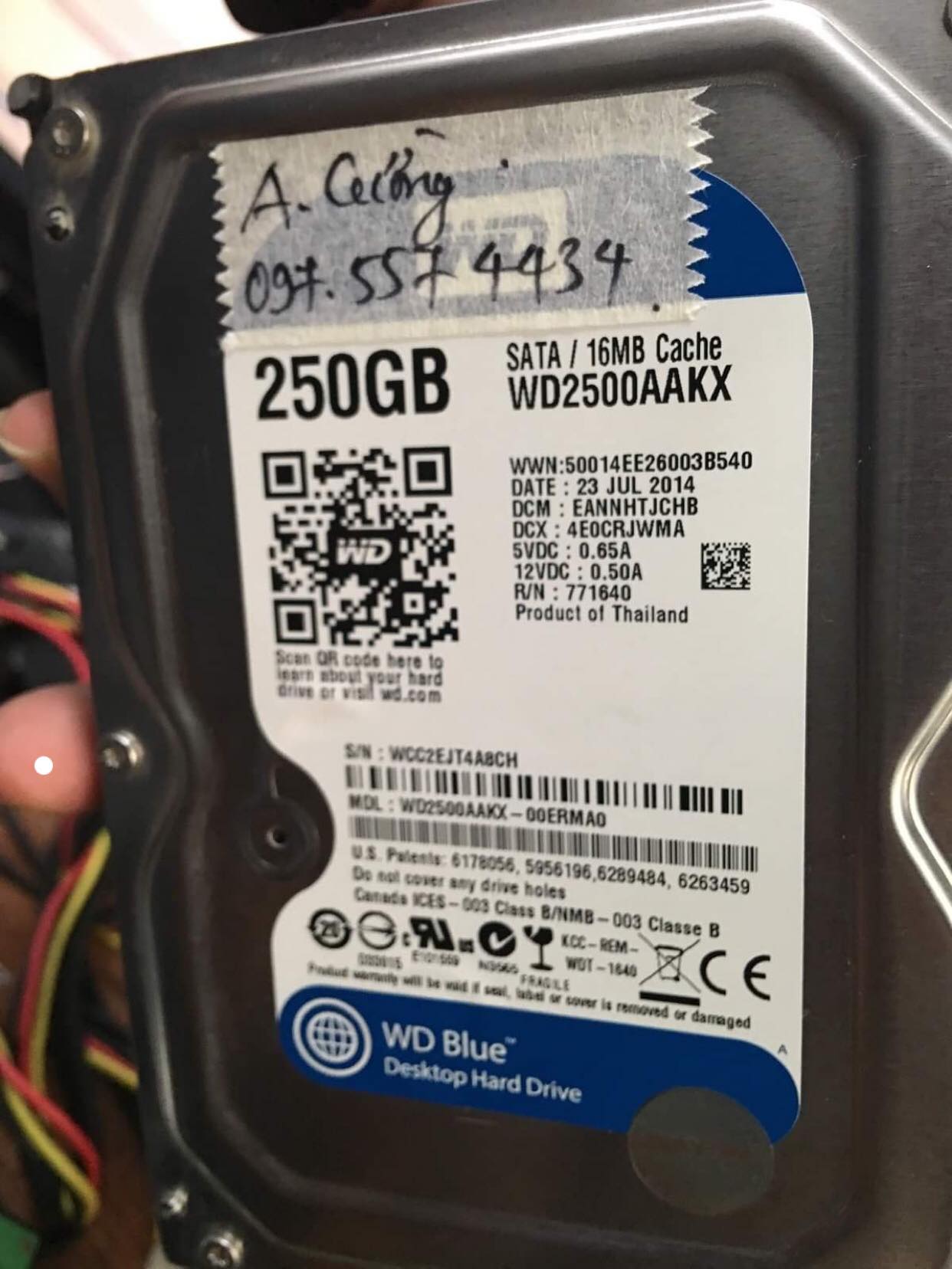 Lấy dữ liệu ổ cứng Western 250GB lỗi đầu đọc 16/11/2019 - cuumaytinh