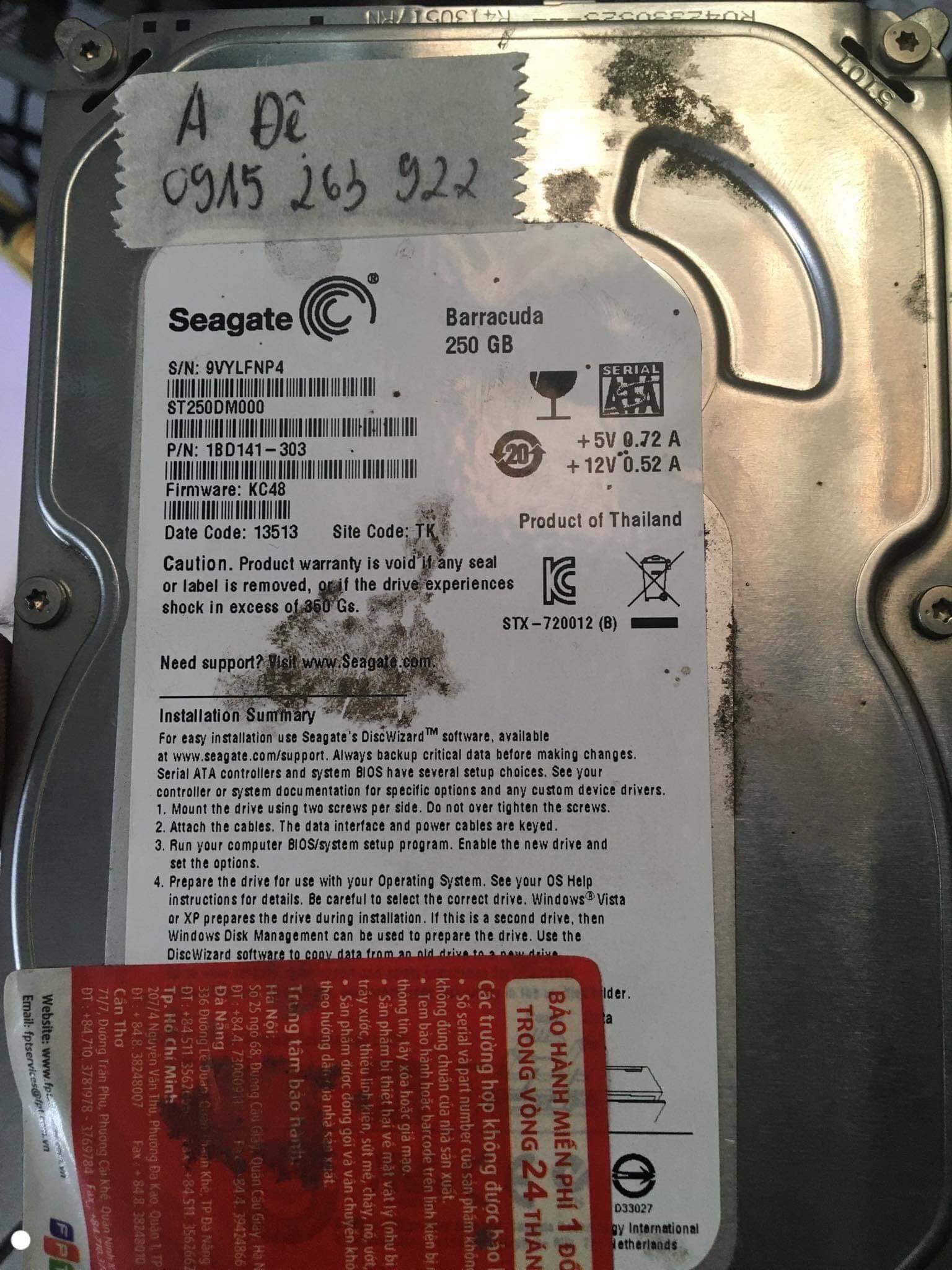 Phục hồi dữ liệu ổ cứng Seagate 250GB lỗi đầu đọc 12/11/2019 - cuumaytinh