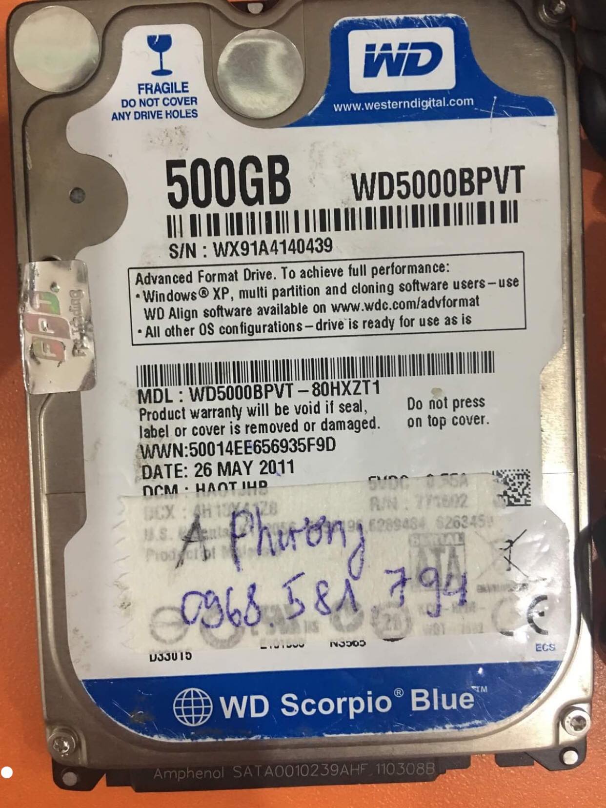Cứu dữ liệu ổ cứng Western 500GB đầu đọc kém 09/12/2019 - cuumaytinh