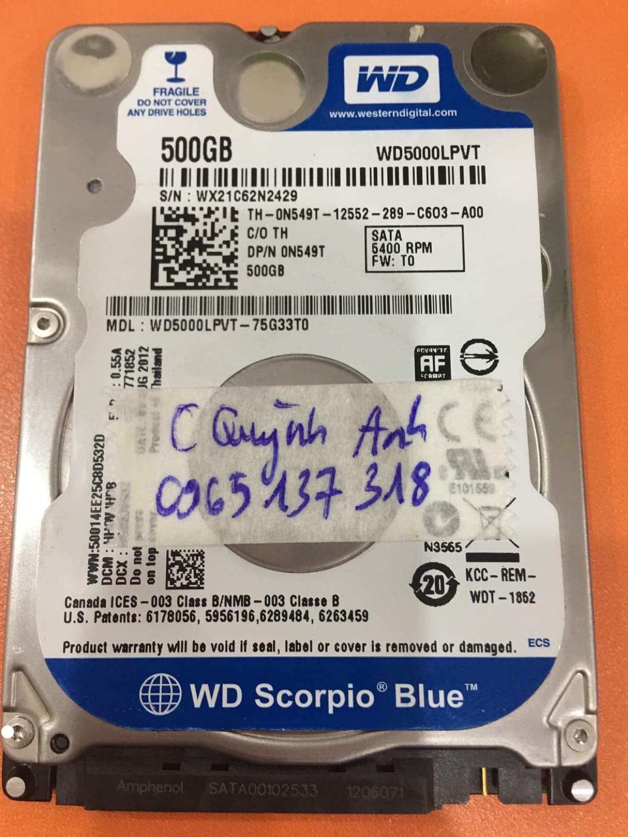 Cứu dữ liệu ổ cứng Western 500GB không nhận 25/12/2019 - cuumaytinh