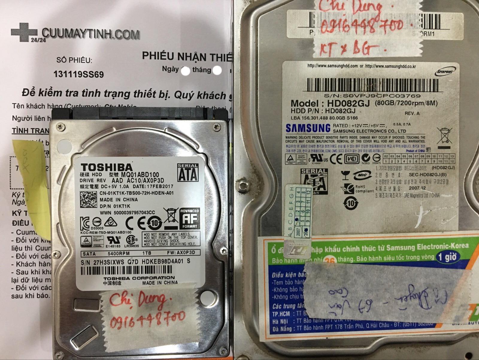 Lấy dữ liệu ổ cứng Samsung 80GB lỗi đầu đọc 03/12/2019 - cuumaytinh