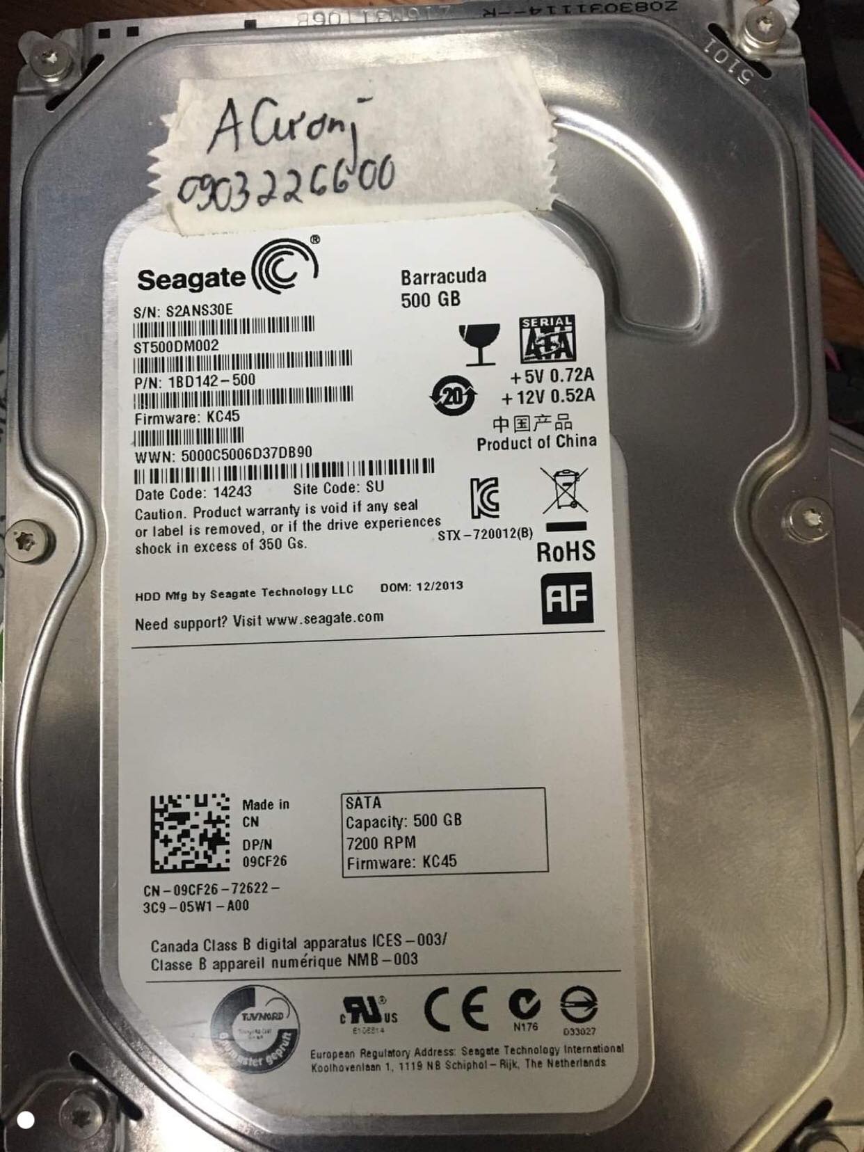 Phục hồi dữ liệu ổ cứng Seagate 500GB bó cơ 07/01/2020 - cuumaytinh