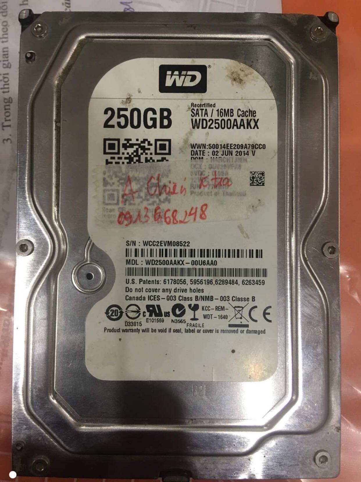 Khôi phục dữ liệu ổ cứng Western 250GB lỗi cơ 17/02/2020 - cuumaytinh