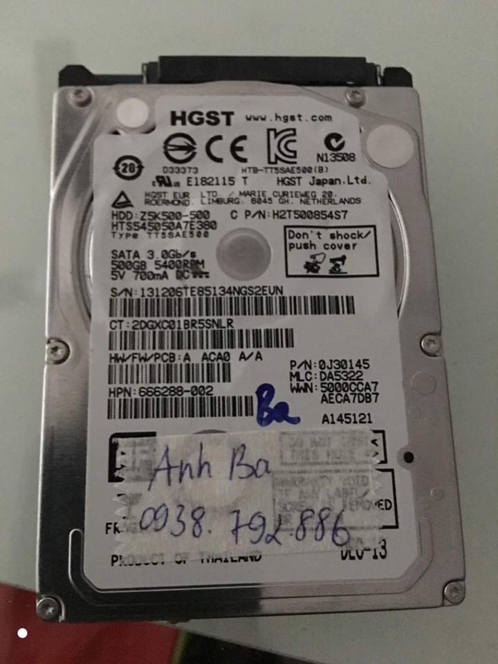Lấy dữ liệu ổ cứng HGST 500GB không nhận 05/02/2020 - cuumaytinh