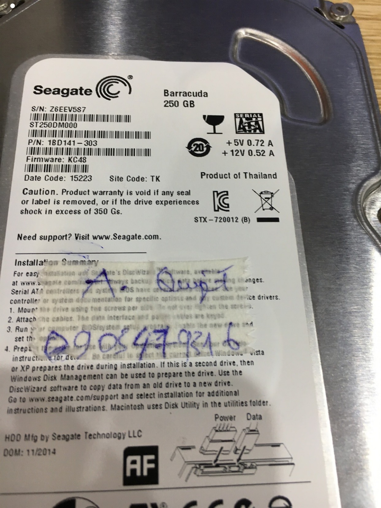 Khôi phục dữ liệu ổ cứng Seagate 250GB bad 27/04/2020 - cuumaytinh