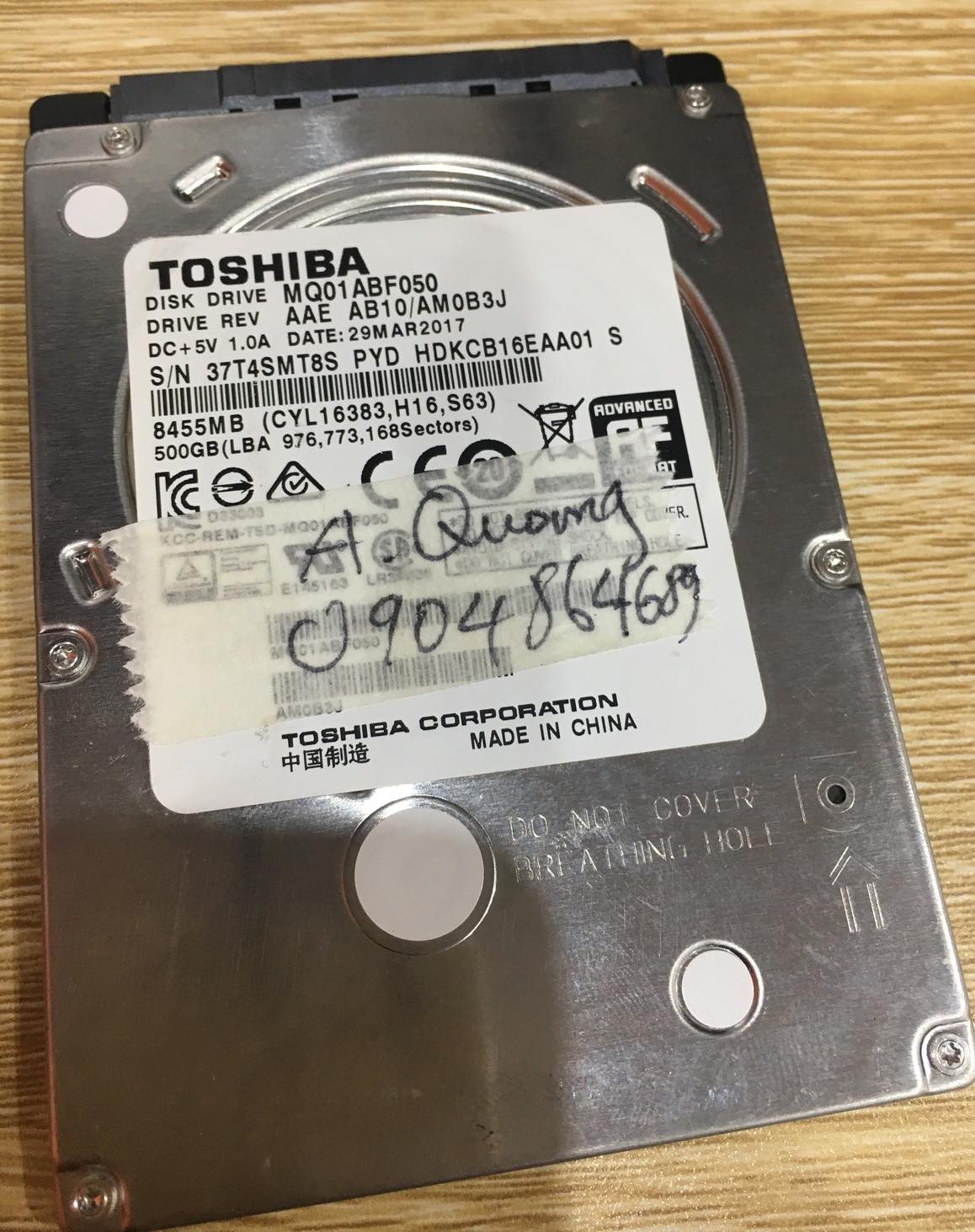 Phục hồi dữ liệu ổ cứng Toshiba 500GB đầu đọc kém 13/05/2020 - cuumaytinh