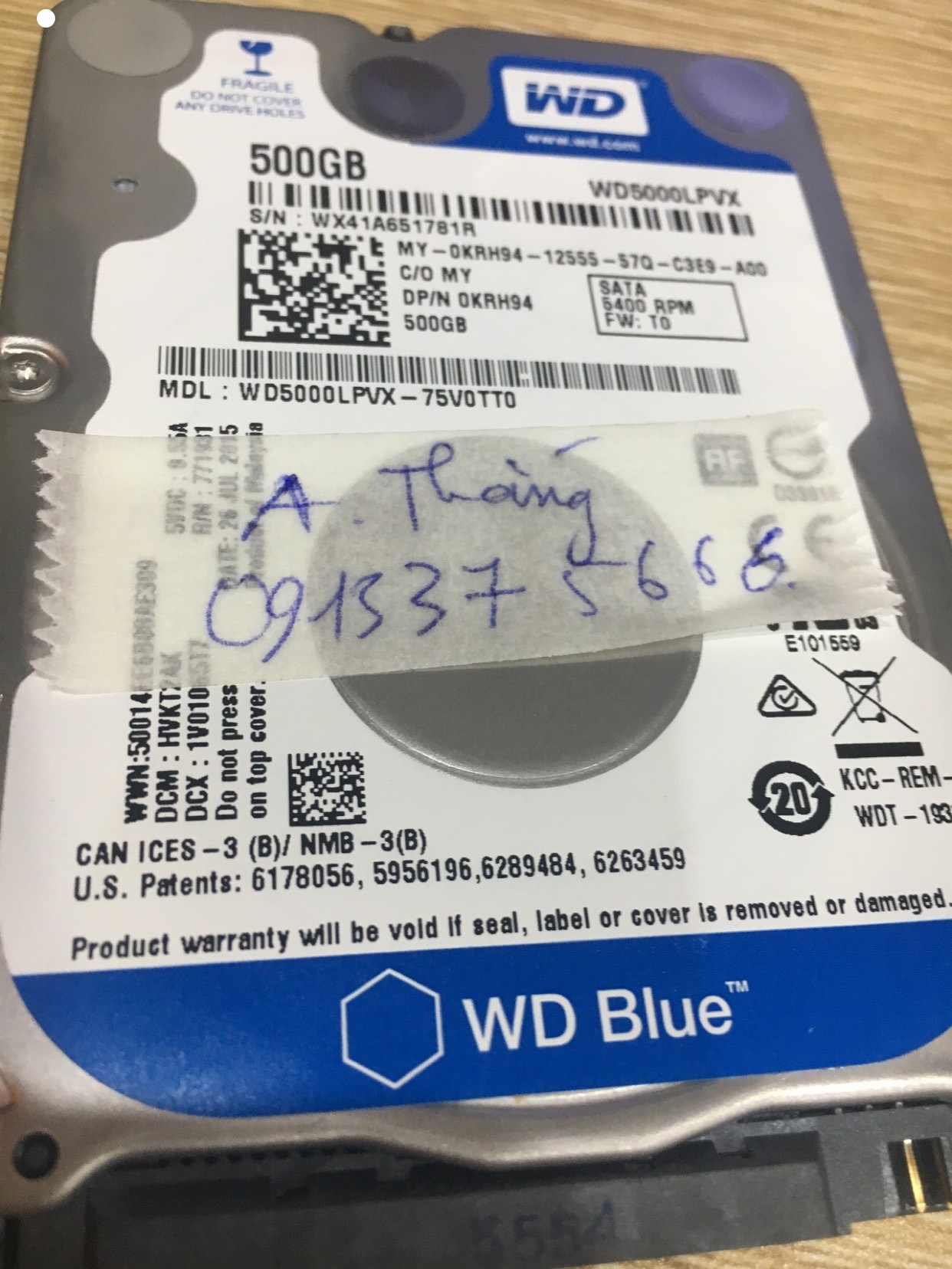 Cứu dữ liệu ổ cứng Western 500GB lỗi đầu đọc 09/05/2020 - cuumaytinh