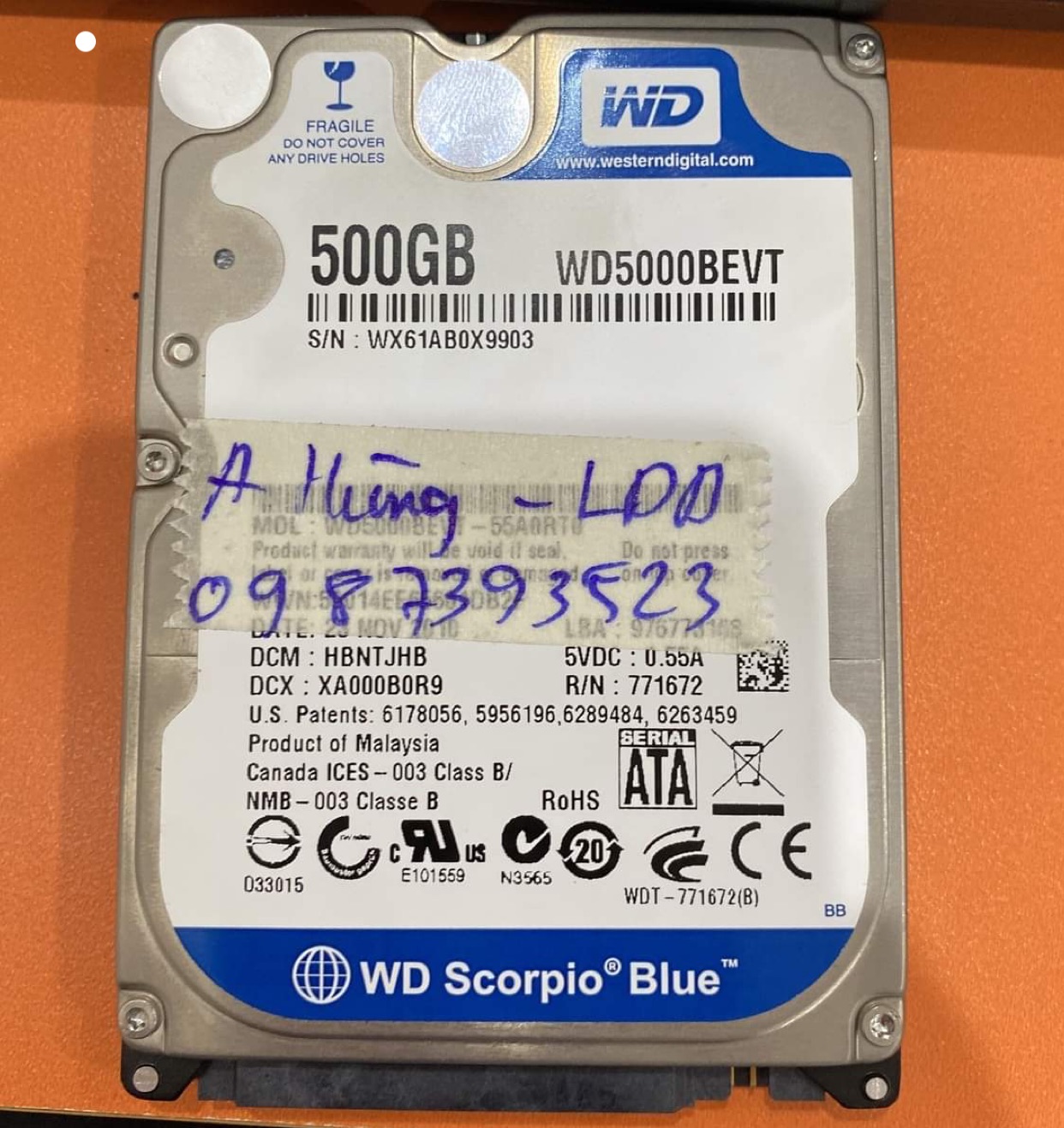 Khôi phục dữ liệu ổ cứng Western 500GB lỗi đầu đọc 11/06/2020 - cuumaytinh