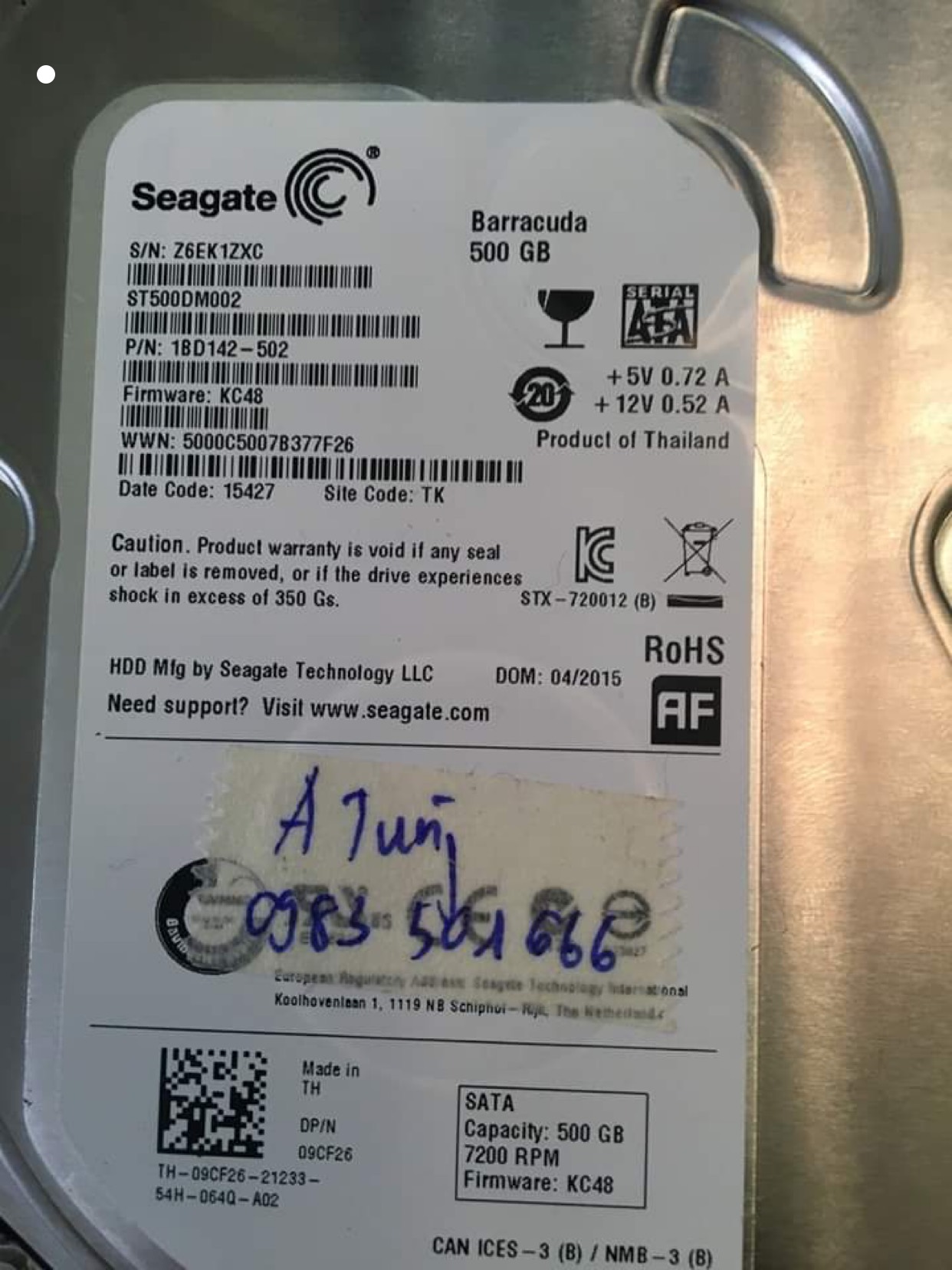 Lấy dữ liệu ổ cứng Seagate 500GB đầu đọc kém 10/07/2020 - cuumaytinh
