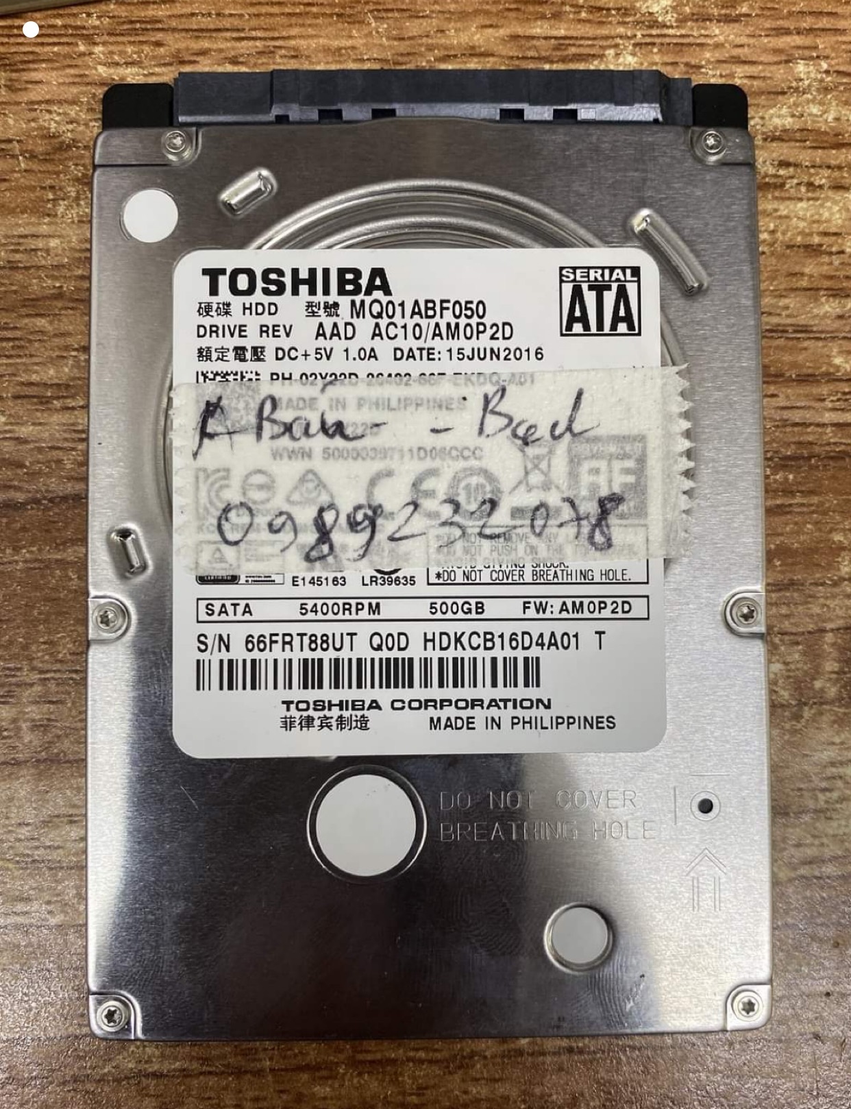 Cứu dữ liệu ổ cứng Toshiba 500GB bad 13/08/2020 - cuumaytinh