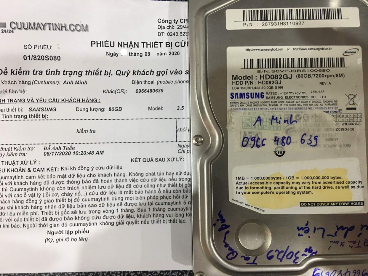 Khôi phục dữ liệu ổ cứng Samsung 80GB đầu đọc kém 19/08/2020 - cuumaytinh