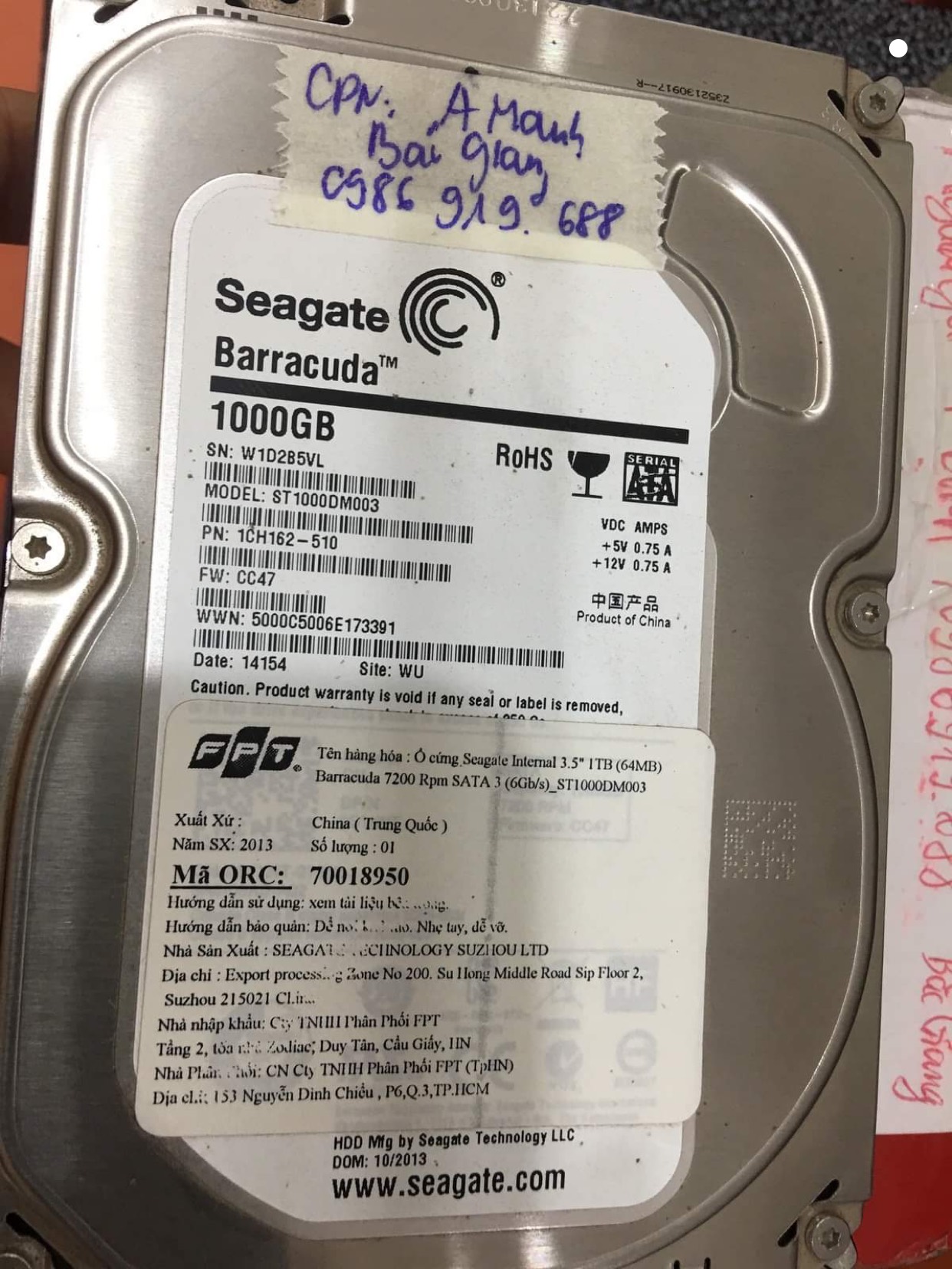Khôi phục dữ liệu ổ cứng Seagate 1TB lỗi cơ tại Bắc Giang 04/08/2020 - cuumaytinh