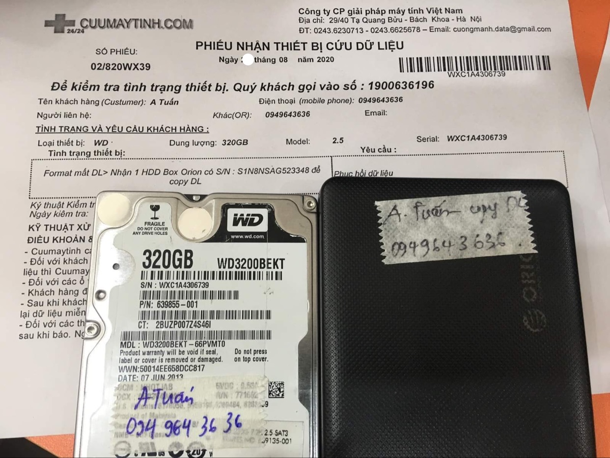 Phục hồi dữ liệu ổ cứng Western 320GB format 25/08/2020 - cuumaytinh