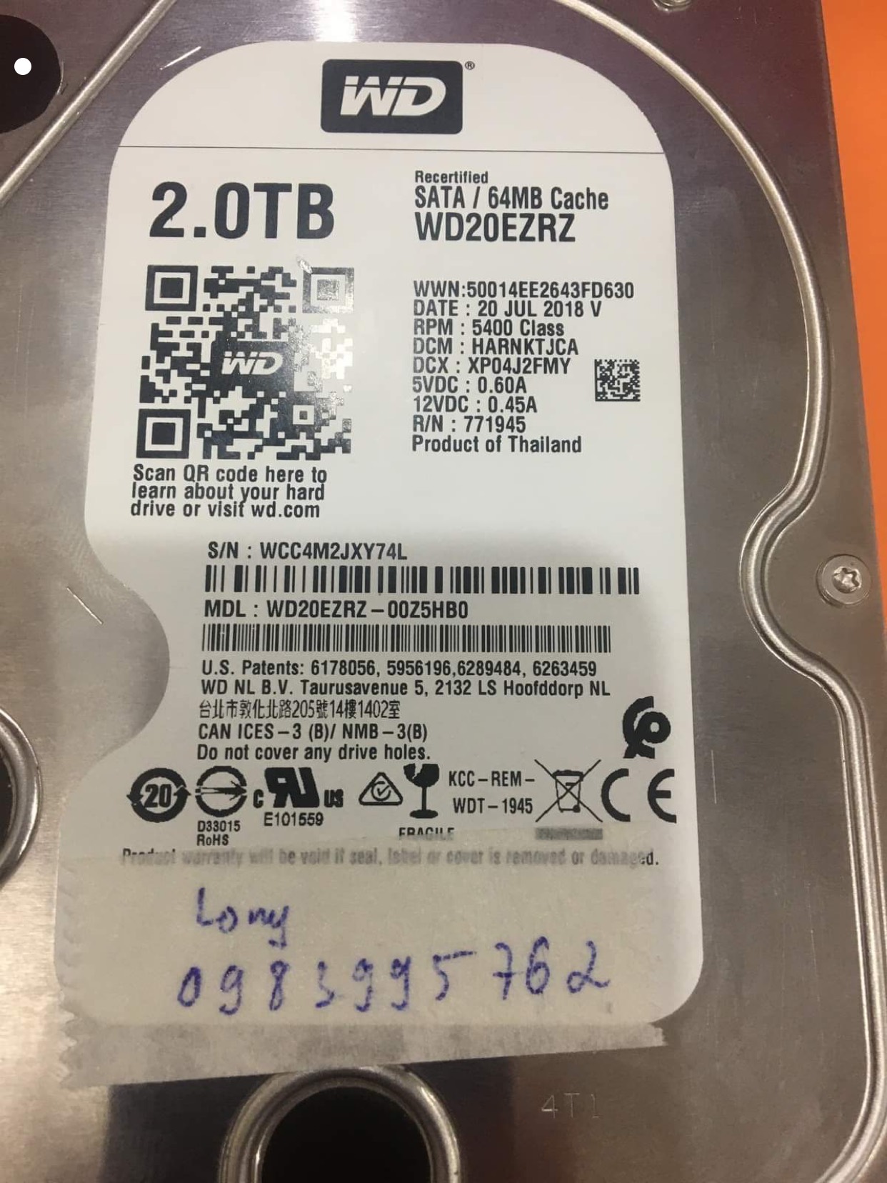 Khôi phục dữ liệu ổ cứng Western 2TB đầu đọc kém 06/11/2020 - cuumaytinh