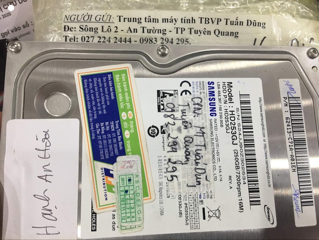 Cứu dữ liệu ổ cứng Samsung 250GB lỗi đầu đọc tại Tuyên Quang 07/11/2020 - cuumaytinh