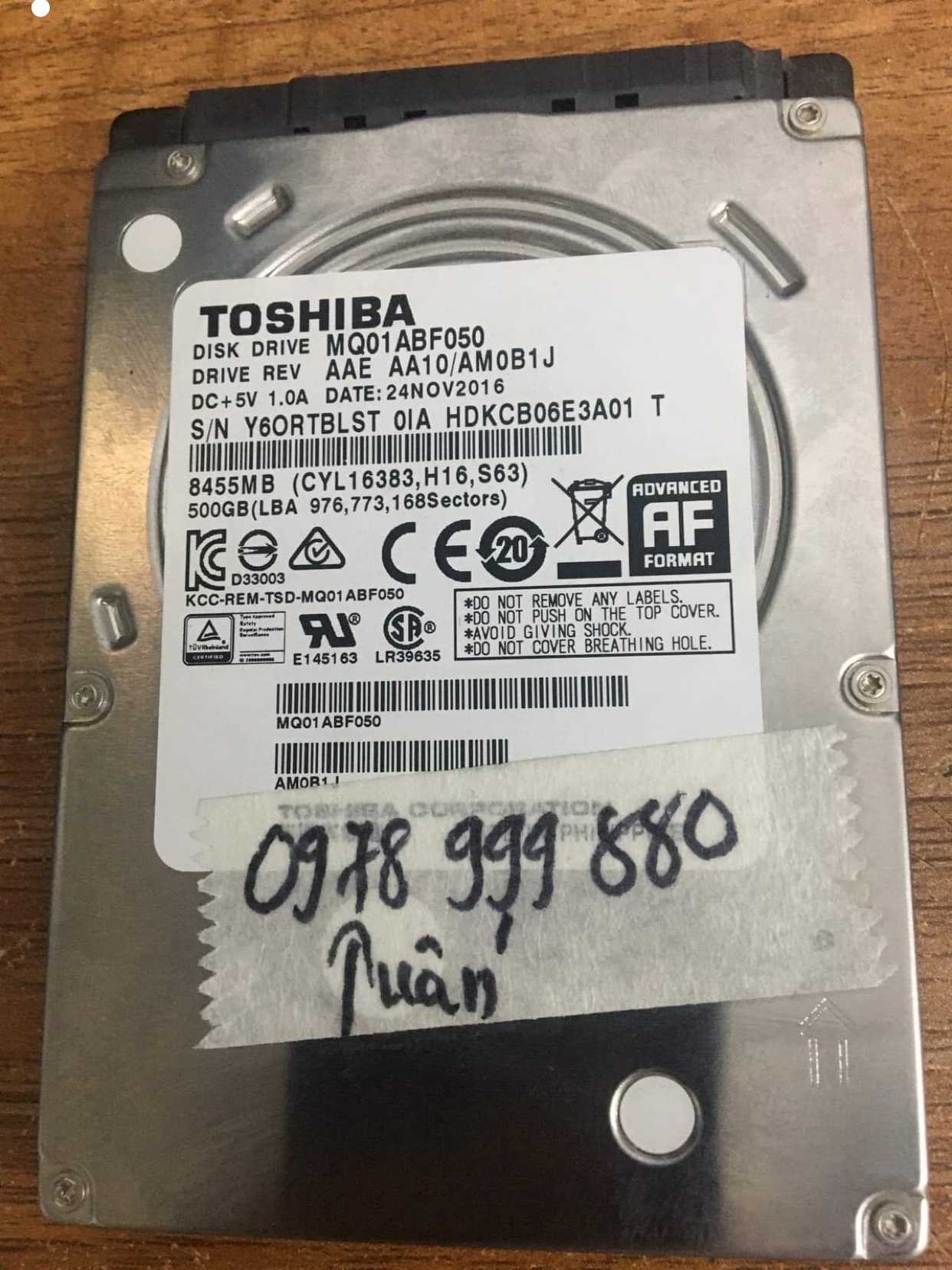 Cứu dữ liệu ổ cứng Toshiba 500GB đầu đọc kém - 17/12/2020 - cuumaytinh