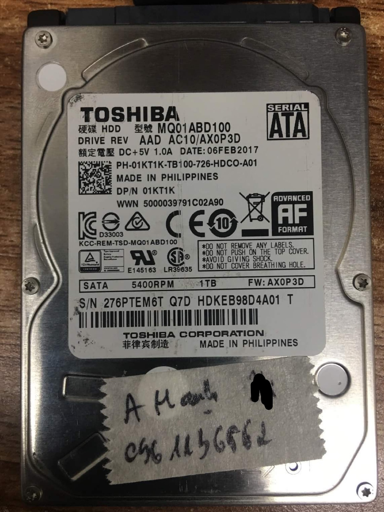 Khôi phục dữ liệu ổ cứng Toshiba 1TB lỗi cơ - 21/12/2020 - cuumaytinh