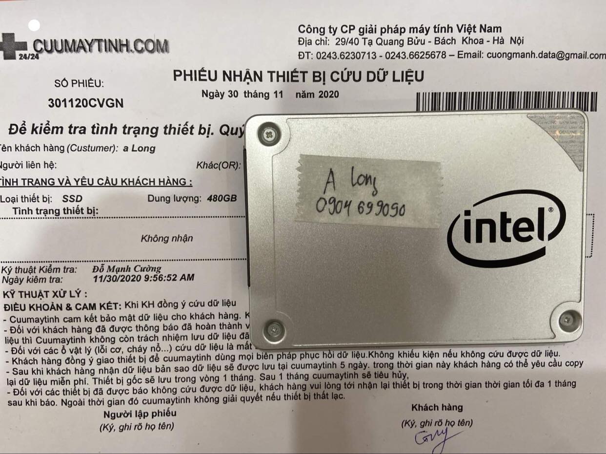 Lấy dữ liệu ổ cứng SSD Intel 480GB không nhận - 30/11/2020 - cuumaytinh
