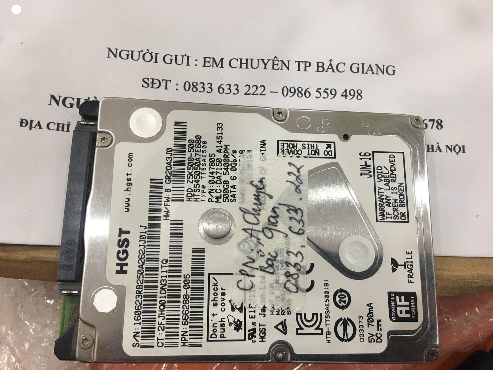 Phục hồi dữ liệu ổ cứng HGST 500GB không nhận tại Bắc Giang - 18/12/2020 - cuumaytinh