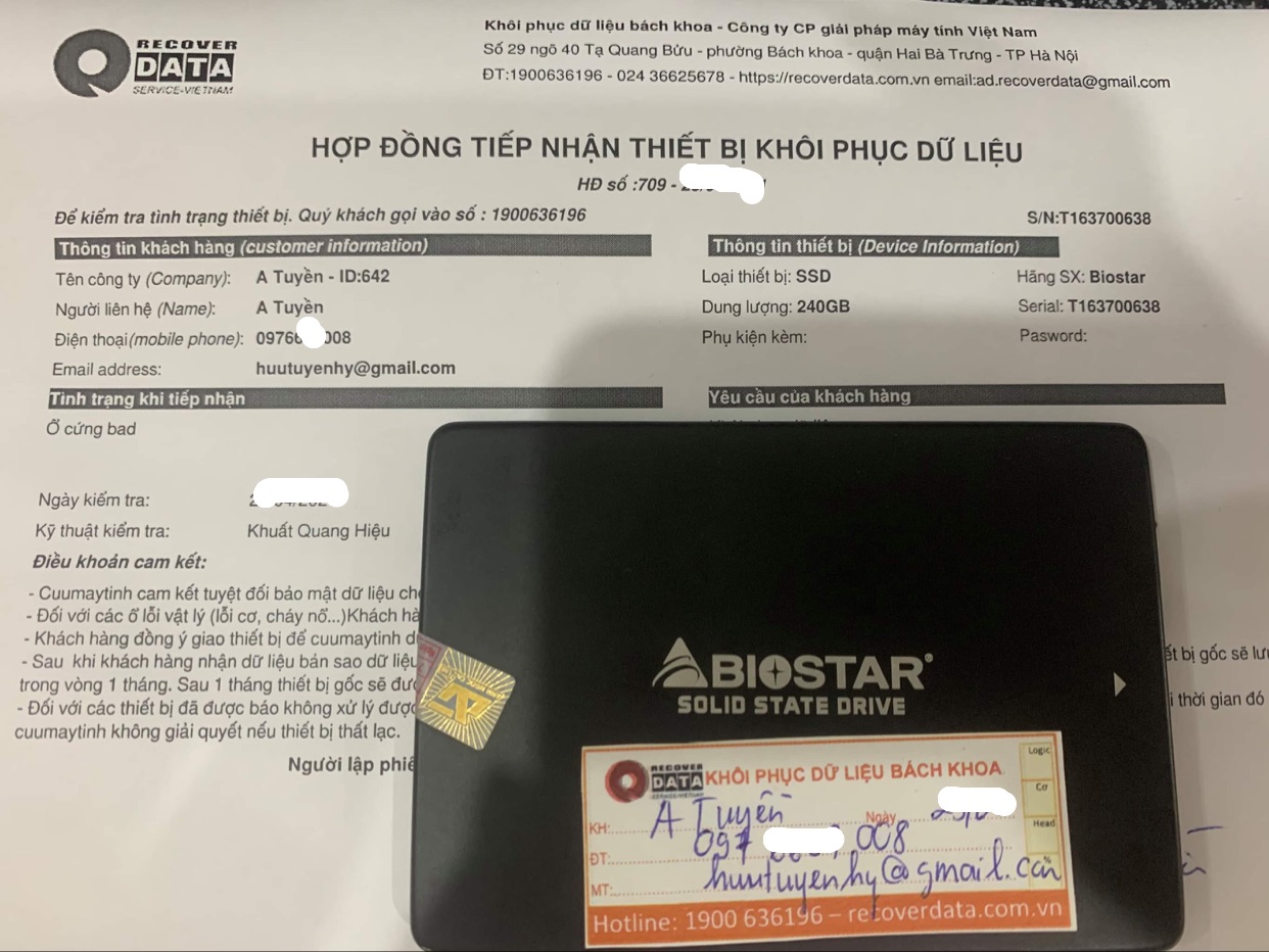 Lấy dữ liệu ổ cứng SSD Biostar 240GB lỗi chip - 06/05/2021