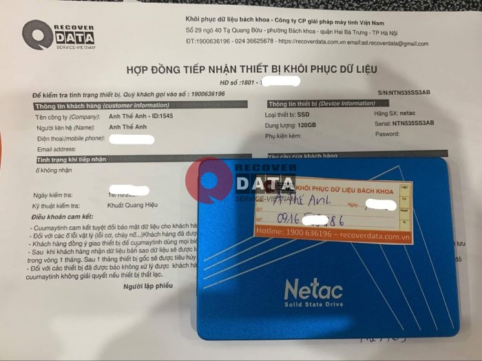 Khoi phuc du lieu o cung SSD Netac 120GB khong nhan 19.10.2021