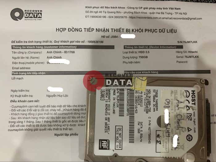Khoi phuc du lieu o cung Hitachi 750GB khong nhan - 02/12/2021