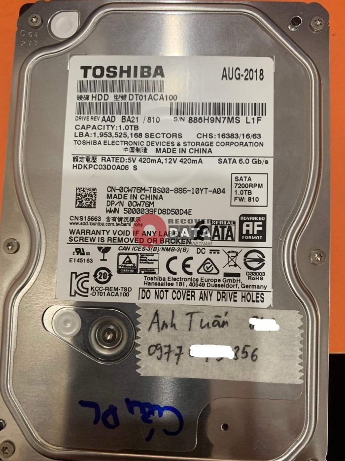Phuc hoi du lieu o cung Toshiba 1TB loi co 12.01.2022