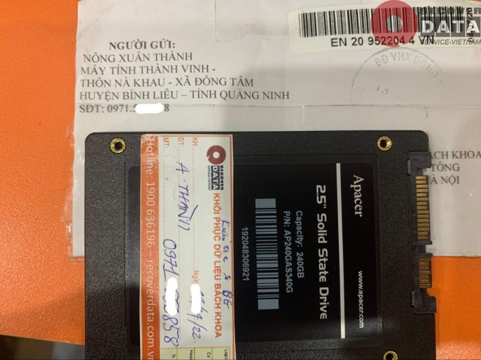 Lay du lieu o cung SSD Apcer 240GB khong nhan tai Quang Ninh 26.04.2022